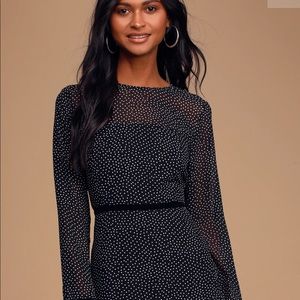Lulus Black Polka Dot Long Sleeve Mini Dress XS